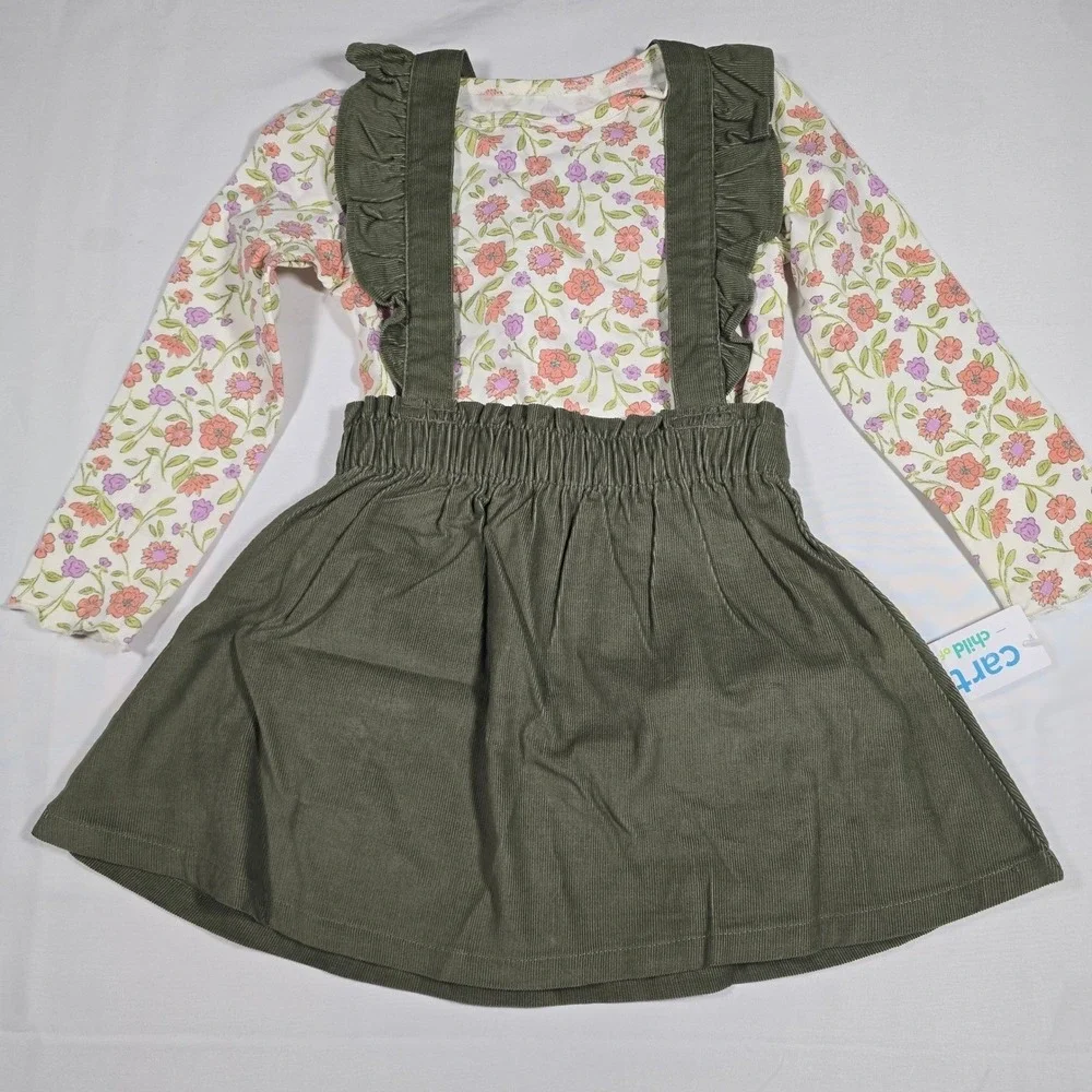 Carters Girls 3T 2pc Floral Top and Olive Green Corduroy‎ Jumper Set